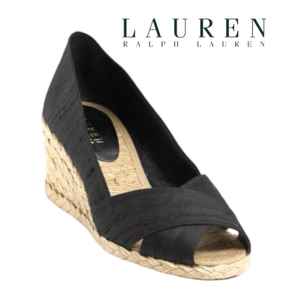 Lauren Ralph Lauren Black Cecilia Wedge Espadrilles - Size 9B
